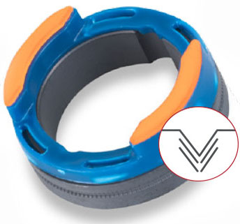 Drážka V, rýhovaná (modrá/oranžová): na plněný drát